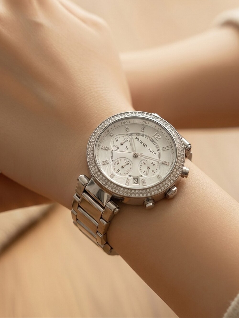 Michael Kors Stainless Steel Crystal Bezel Chronograph Watch